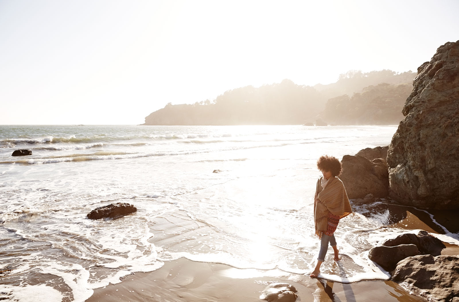 Woman walking on beach, CA  | Trinette+Chris Photographers