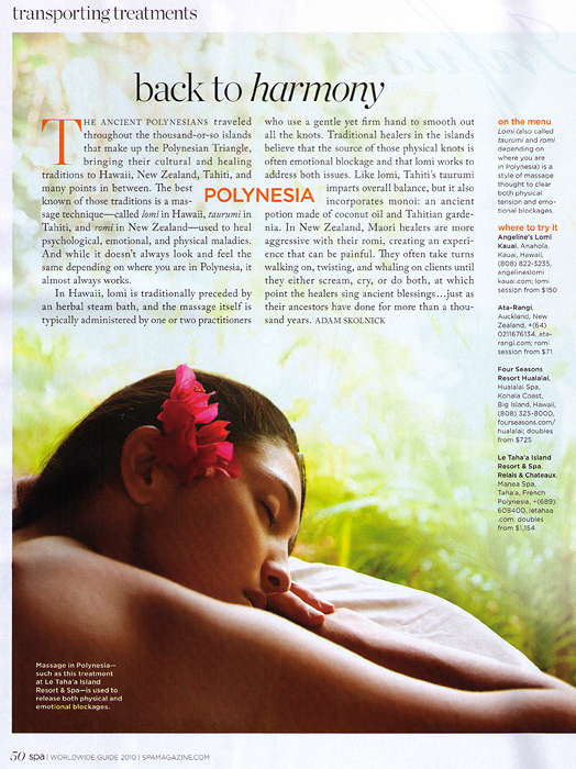 Spa Magazine Article Massage  | Trinette+Chris Photographers