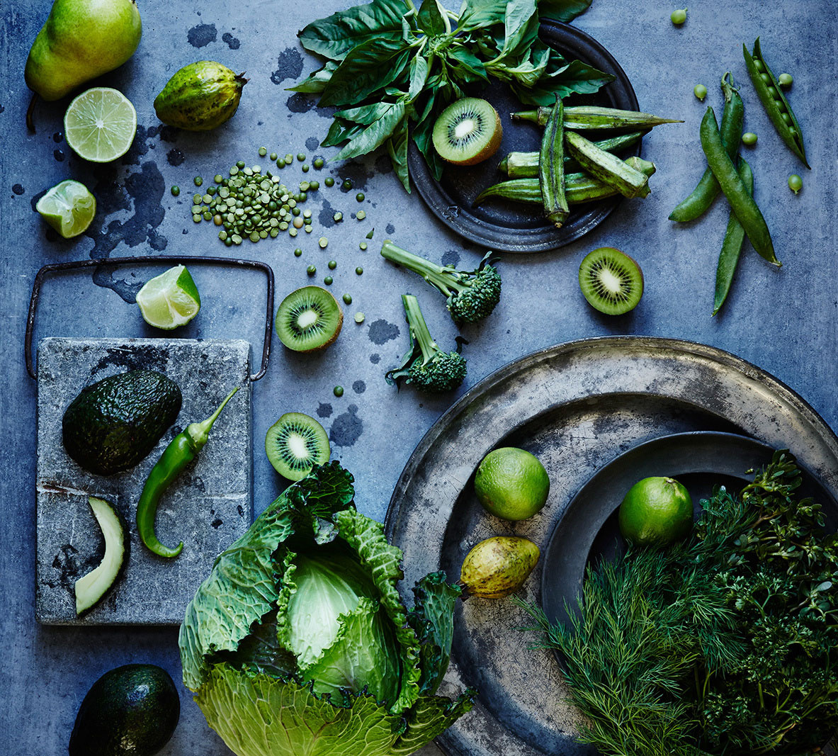 Green food still life on concrete background  | Trinette + Chris Photographers